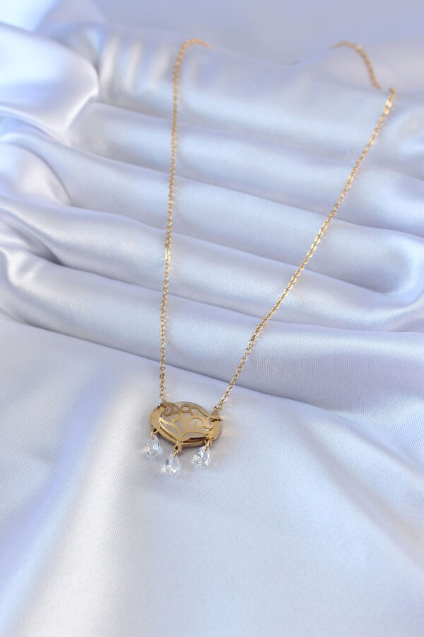 316L Çelik Gold Renk Lotus Model Zirkon Taşlı Kadın Kolye - Görsel 2