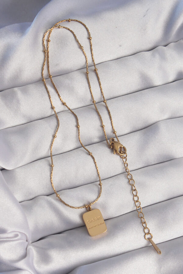 316L Çelik Gold Renk Kare Charm Model Kolye - Görsel 2