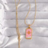 316L Çelik Gold Renk Pembe Mineli Güneş Model Tarot Kolye - Görsel 2