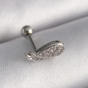316L Çelik Gümüş Renk Zirkon Taşlı Kanat Tragus Piercing