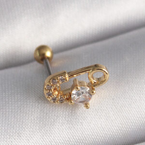 316L Çelik Gold Renk Zirkon Taşlı Toplu İğne Tragus Piercing