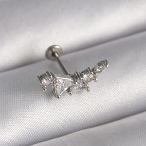 316L Çelik Gümüş Renk Zirkon Taşlı Tragus Piercing