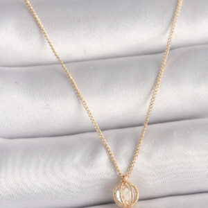 Pirinç Gold Renk Zirkon Taşlı Daire Kafes Model Kadın Kolye
