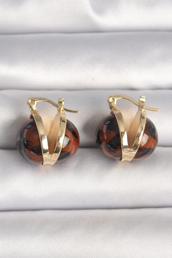 Pirinç Gold Renk Leopar Desen 3D Daire Model Kadın Küpe