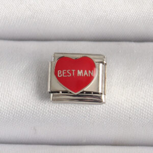 316L Çelik Gümüş Renk  Best Man  Yazılı Kırmızı Kalp İşlemeli Nomination Charm