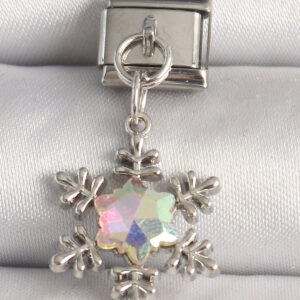 316L Çelik Gümüş Renk Hologram Mineli Kar Tanesi Model Nomination Charm