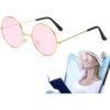 Yuvarlak Cam John Lennon Tarzı Gold Pembe Gözlük - Görsel 2